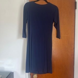 navy blue ruffled top, elbow sleeve dress